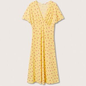 MANGO NWOT Yellow Short Sleeves Midi Flower Print Dress